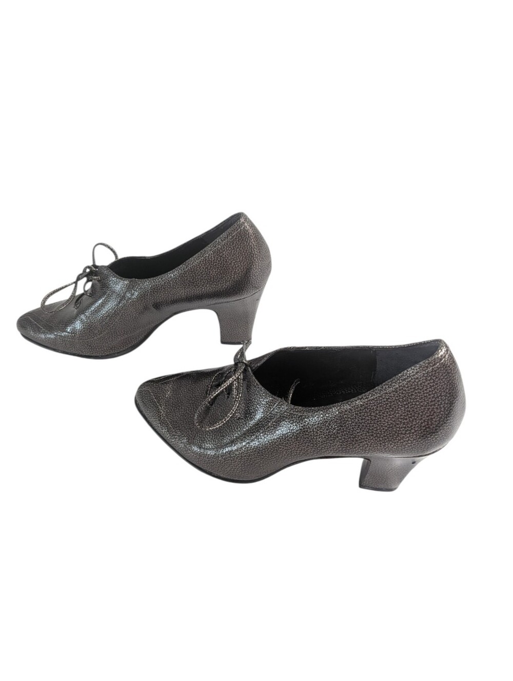 Metallic Bronze Heeled Oxfords Vintage Inspired 40s 80s Y2K Shimmer Chunky Pump - Picture 6 of 11